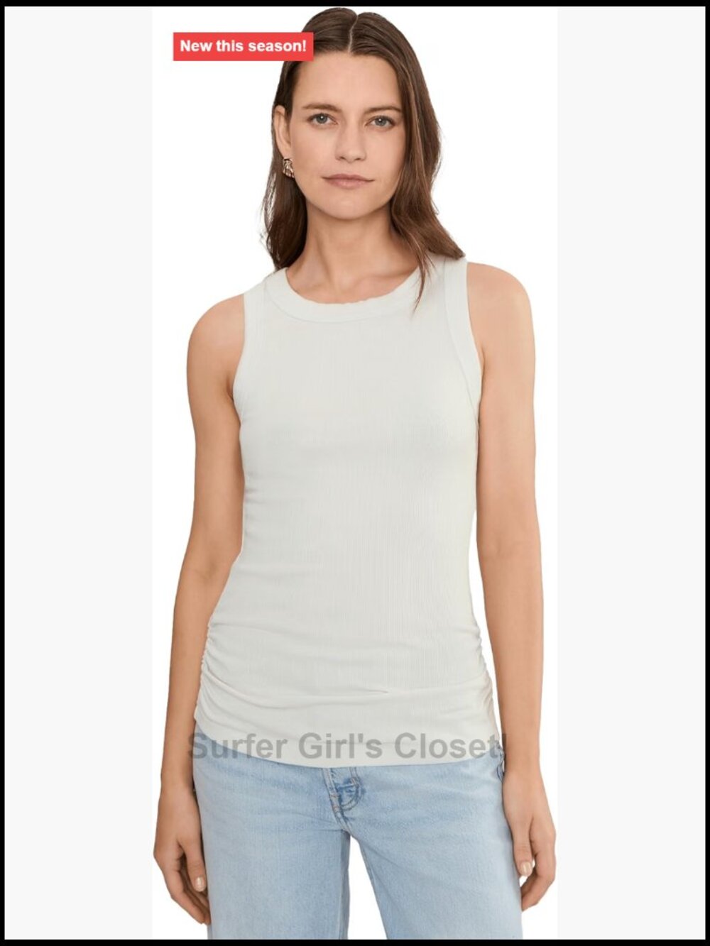 Ruched Side Tank Top Sleeveless Cotton Blend Pull On